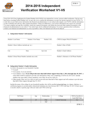 2014-2015 Independent Verification Worksheet