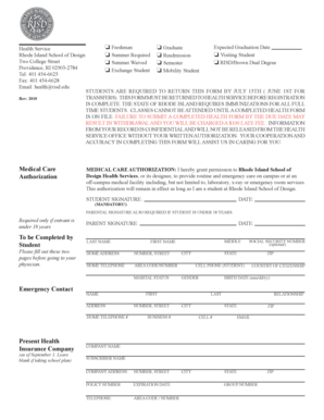 Rhode Island School of Design Student Health Form