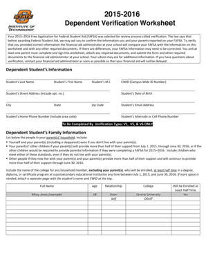 2015-2016 Dependent Verification Worksheet