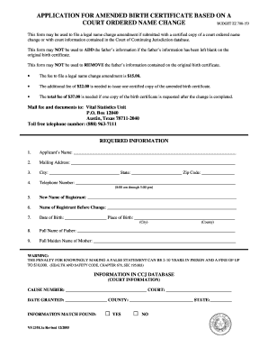 Amended Birth Certificate Application
