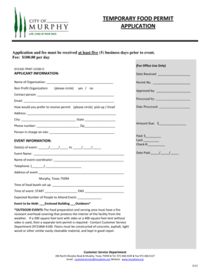 Softball lineup cards pdf - TEMPORARY FOOD PERMIT APPLICATION - Murphy TX - murphytx