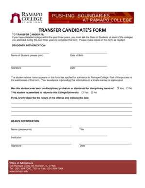 Transfer Candidate's Form