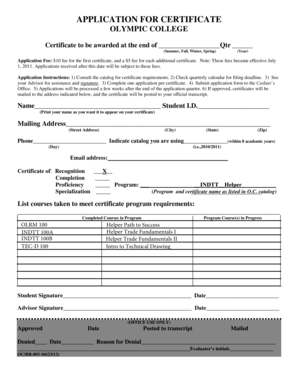 Olympic College Certificate Application