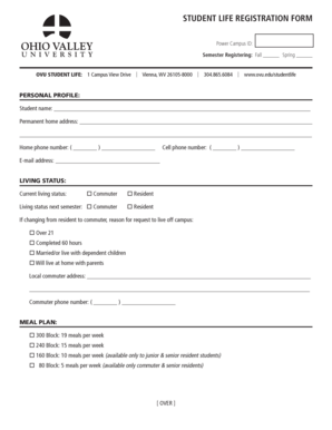 Student Life Registration Form