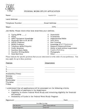 Federal Work Study Application