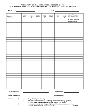 Weekly Out-of-Season Practice Monitoring Form