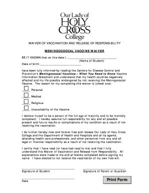 Meningococcal Vaccine Waiver Form