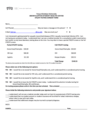 Texas Christian University STD/STI Testing Consent Form