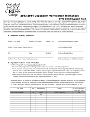 2013-2014 Dependent Verification Worksheet