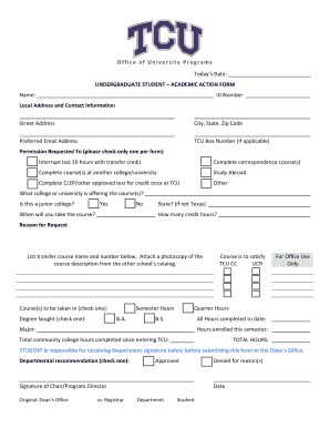 Undergraduate Academic Action Form