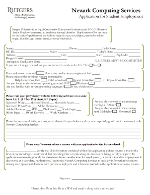 Rutgers University Student Employment Application