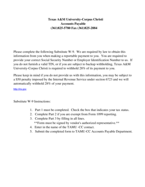 Texas A&M University Substitute W-9 Form