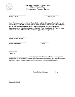 Texas Hazlewood Act Exemption Application Notary Form
