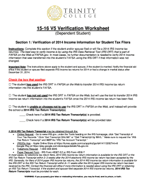 2014 IRS Income Verification Worksheet