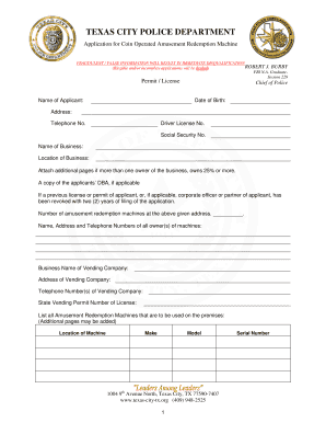 Franchise agreement sample - Application for Coin Operated Amusement Redemption Machine