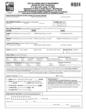 Texas Birth or Death Record Application