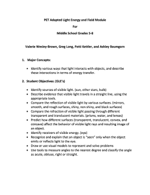 Middle School Light Energy Lesson Plan