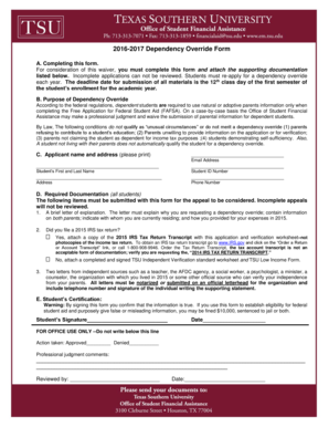 2016-2017 Dependency Override Form