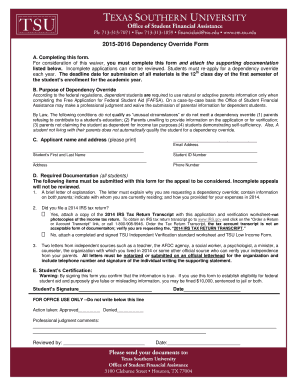 2015-2016 Dependency Override Form