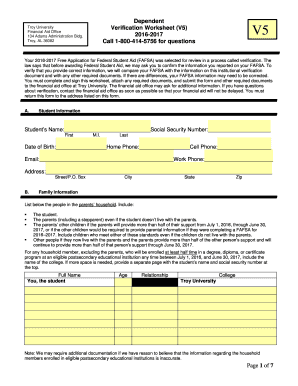 Troy University Verification Worksheet V5