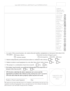 Intel ISEF Abstract and Certification Form
