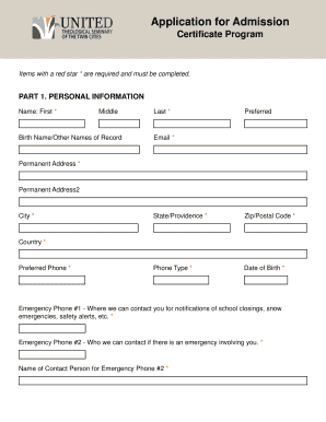 Application for Admission Certificate Program