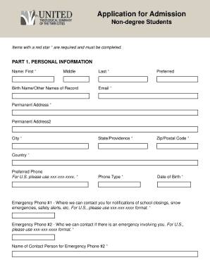 Application for Admission Non-degree Students