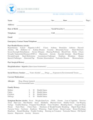 Health History Form