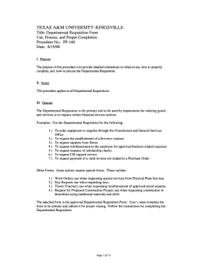 Texas A&M University-Kingsville Departmental Requisition Form