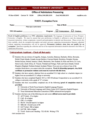TOEFL Exemption Form