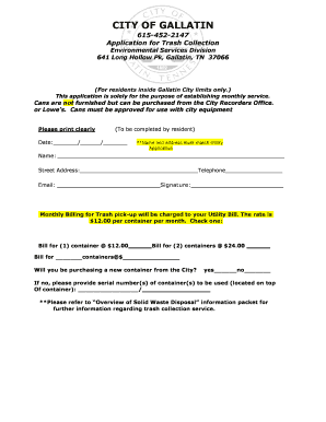 City of Gallatin Trash Collection Application
