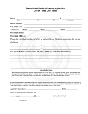 TEXAS CITY POLICE DEPARTMENT Secondhand Dealers Application - texas-city-tx