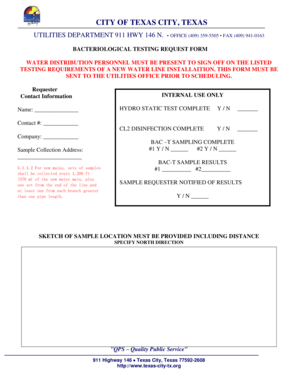 Taxi bill format - BACTERIOLOGICAL TESTING REQUEST FORM WATER DISTRIBUTION - texas-city-tx