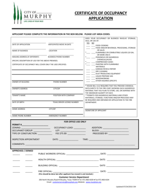 Nurse aide cv sample pdf - CERTIFICATE OF OCCUPANCY APPLICATION - Murphy - murphytx