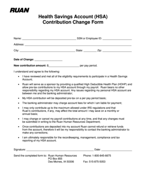 Health Savings Account Contribution Change Form
