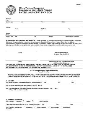 Physician's Certification for Catastrophic Leave Bank Program
