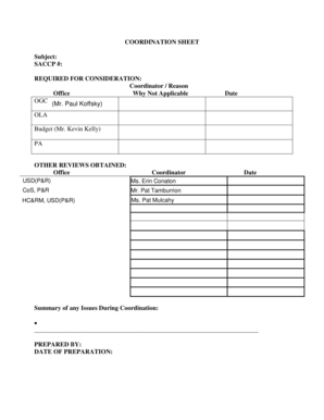 Coordination Sheet