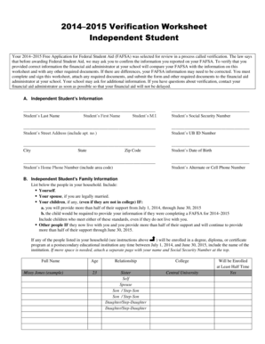 2014–2015 Verification Worksheet
