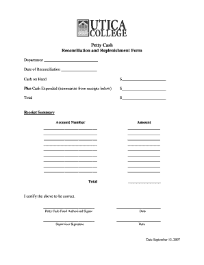 Petty Cash Reconciliation Form