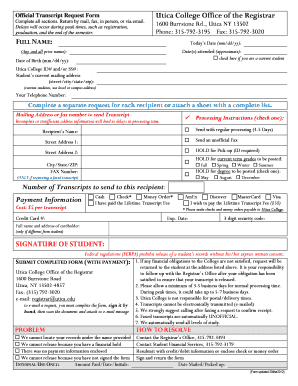 Utica College Transcript Request Form