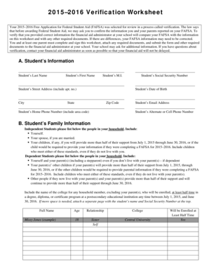 2015–2016 Verification Worksheet