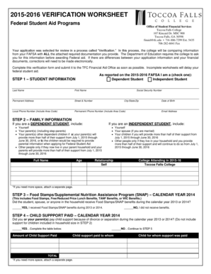2015-2016 Verification Worksheet