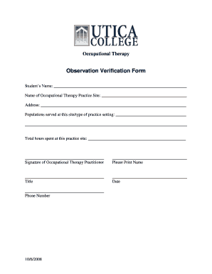 Occupational Therapy Observation Verification Form