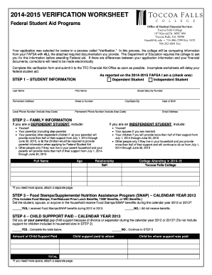 2014-2015 Verification Worksheet