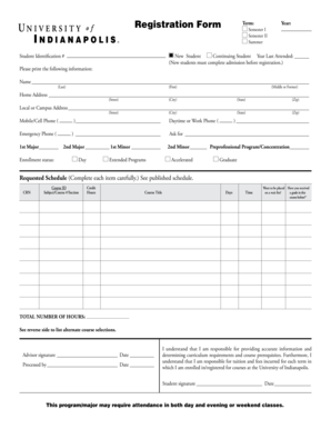 University of Indianapolis Registration Form