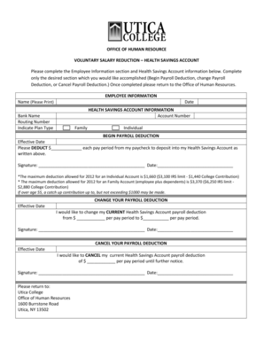 Health Savings Account Payroll Deduction Form