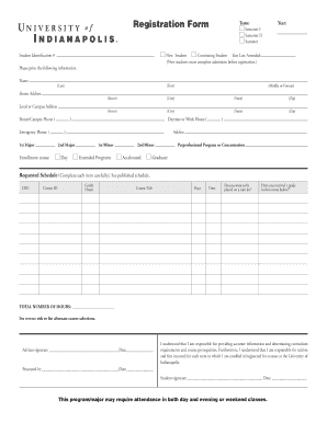 University of Indianapolis Registration Form