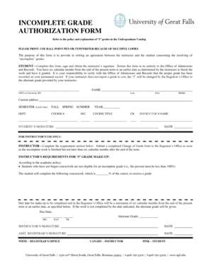 Incomplete Grade Authorization Form