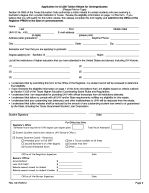 Texas Tuition Rebate Application
