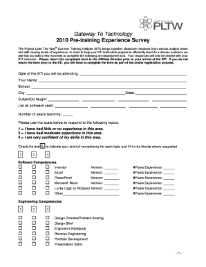 2010 Pre-training Experience Survey